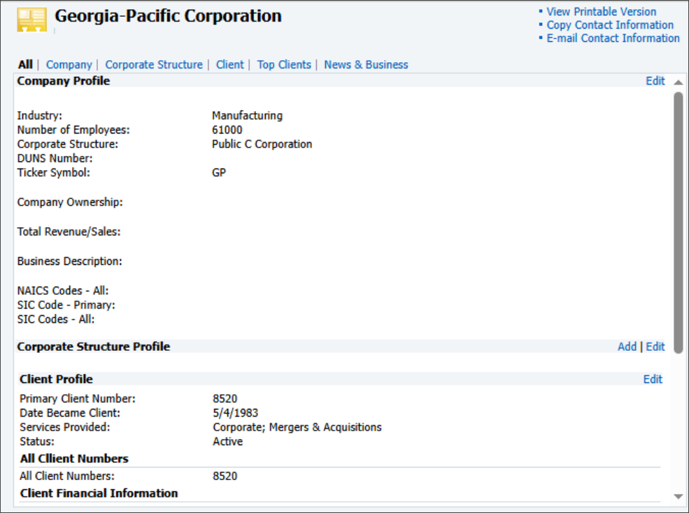 Company Contact - Full Profile View