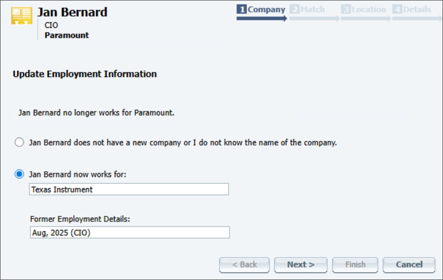Update Employment Information wizard - Company step