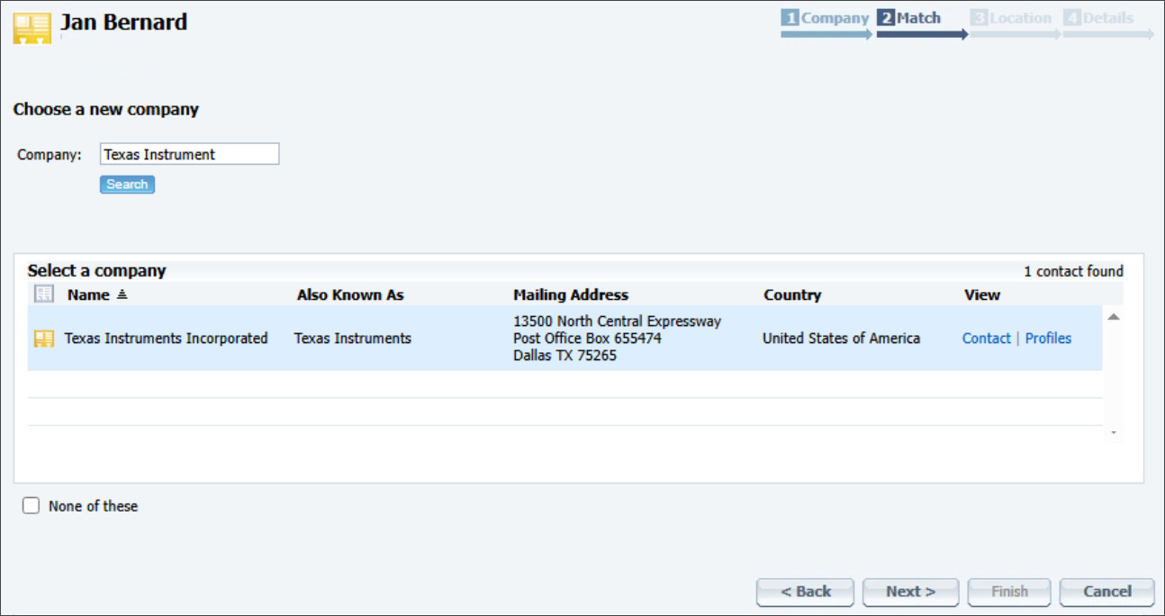 Update Employment Information wizard - Match step