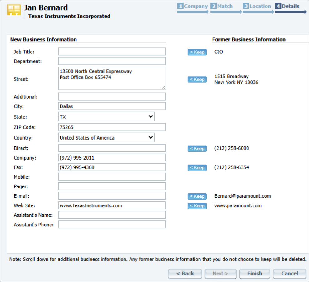 Update Employment Information wizard - Details step