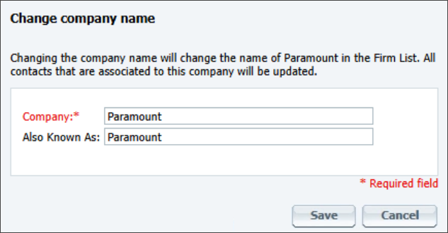 Change company name dialog box