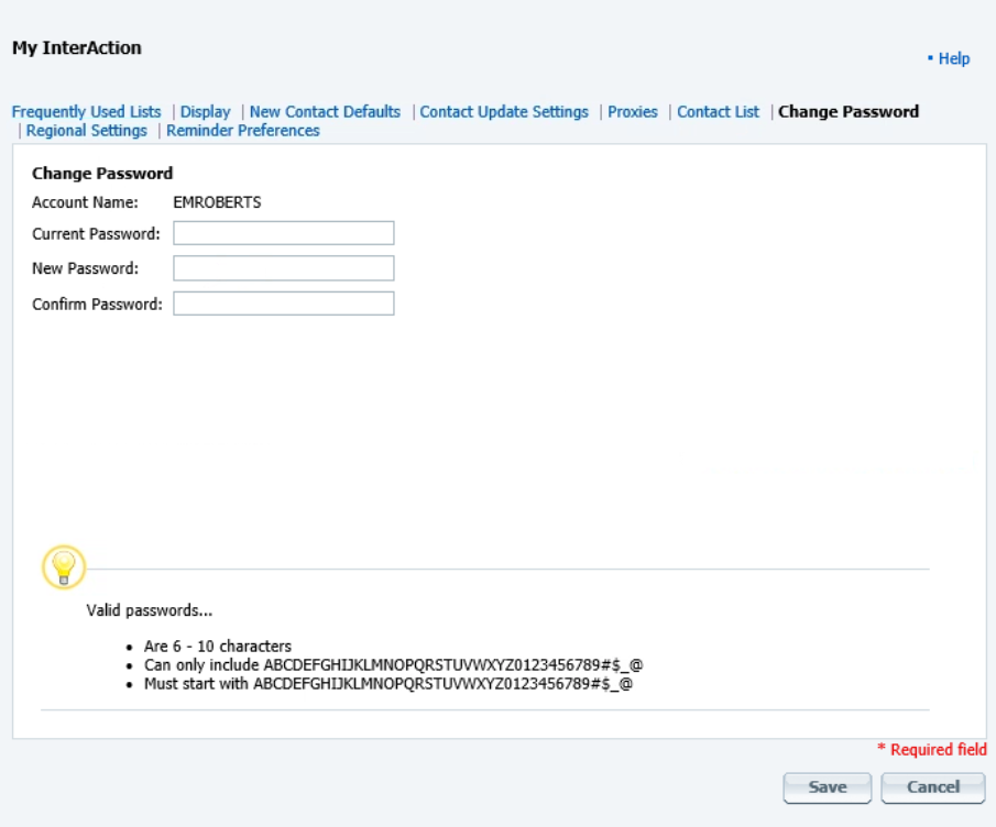 My InterAction - Change Password