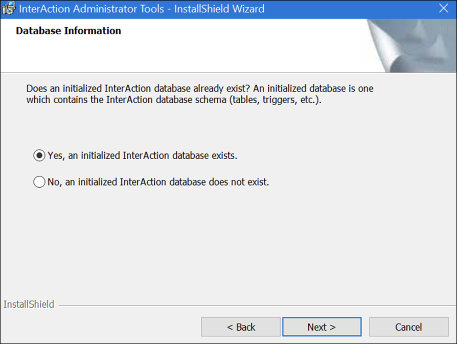 InterAction Administrator Tool - Check for database