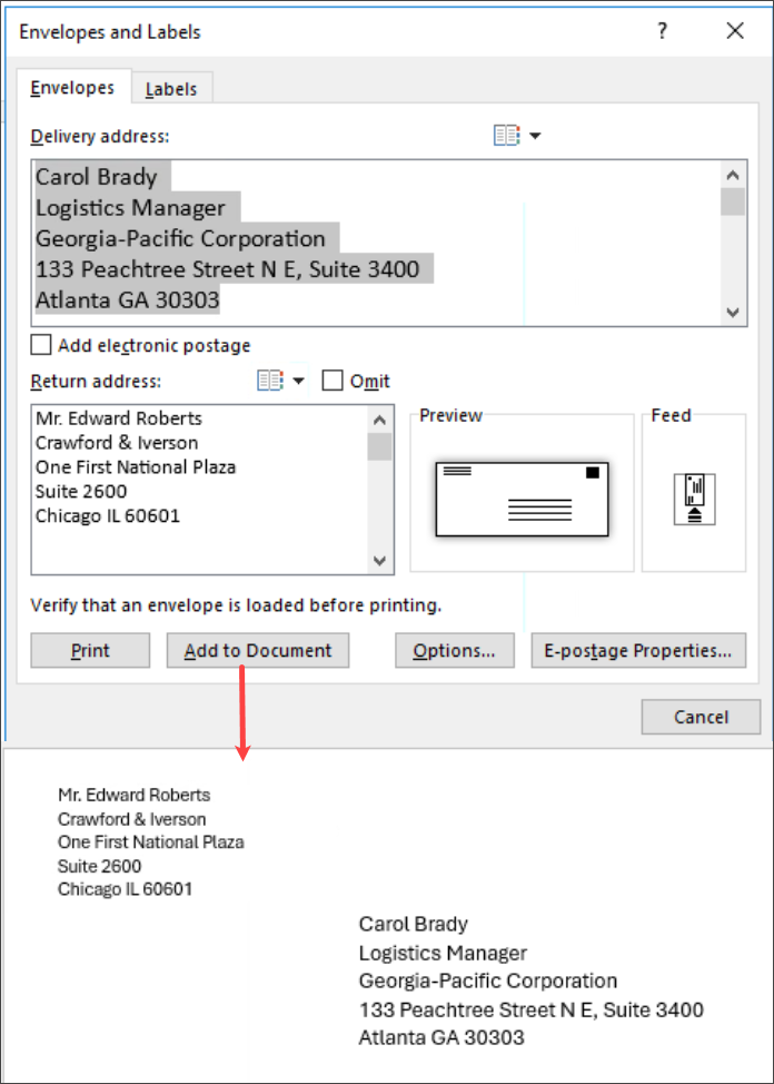 Formulaire Enveloppes et Étiquettes de Microsoft Word