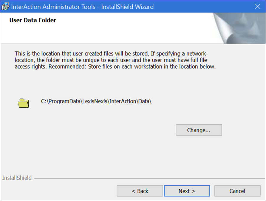 InterAction Administrator Tool - Benutzerordner bestätigen
