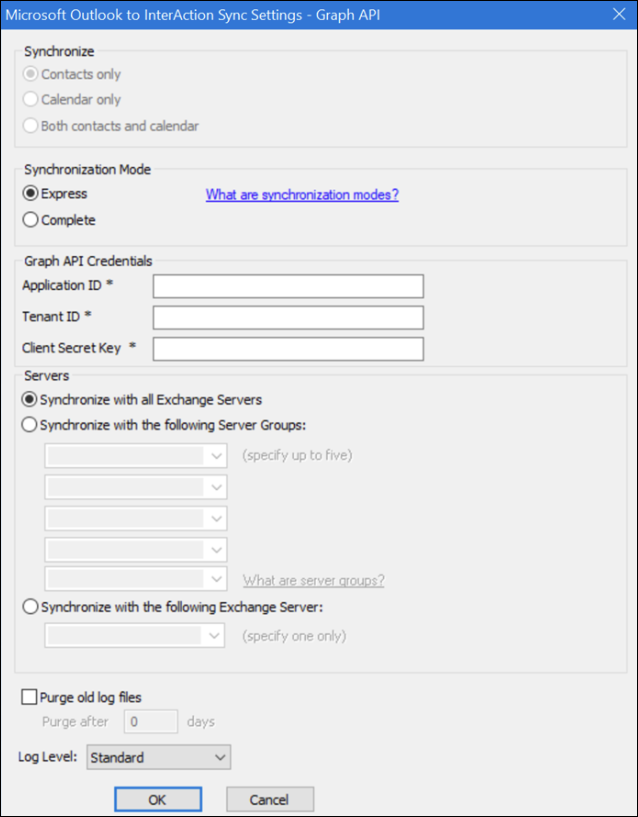 Microsoft Outlook to InterAction Sync Settings - Graph API