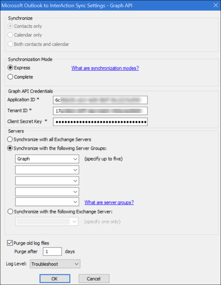 Microsoft Outlook to InterAction Sync Settings - Graph API Synchronization Mode
