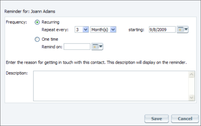 Add Reminder Dialog Box