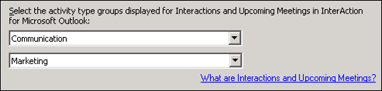 InterAction for Microsoft Outlook section of the Activity and Appointment Settings dialog box