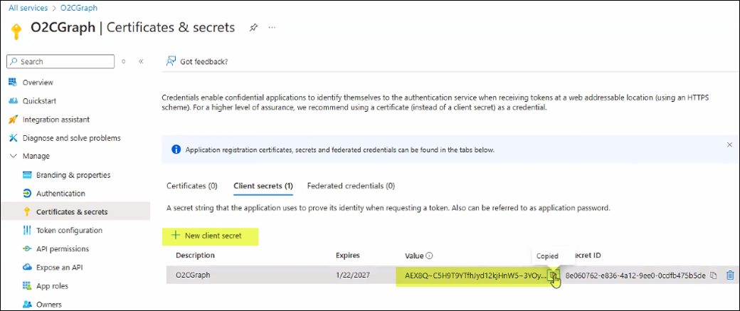Set Certificates & Secrets