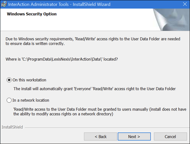 InterAction Administrator Tool - Set Windows Security Option